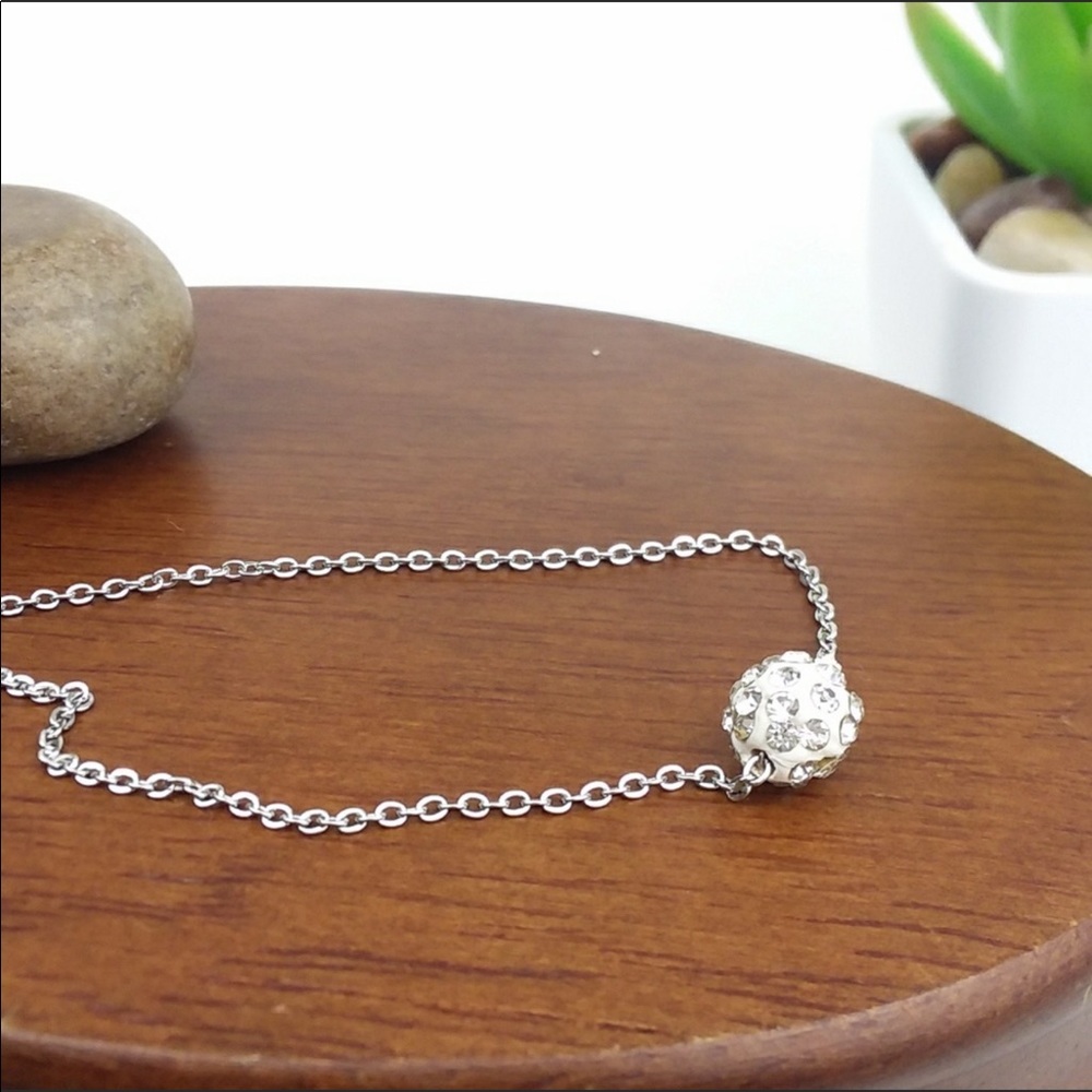 Rhinestone Bead Silver Tone Necklace